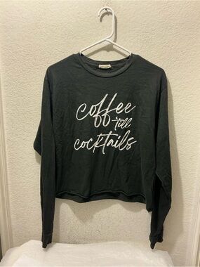 Refined canvas Coffee Till Cocktails Black Graphic Long Sleeve Tee size S